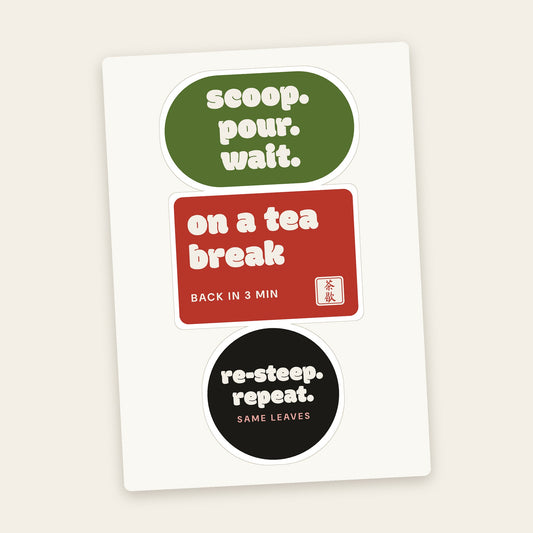 The Ceremony Sheet: scoop. pour. wait., on a tea break, and re-steep. repeat. stickers