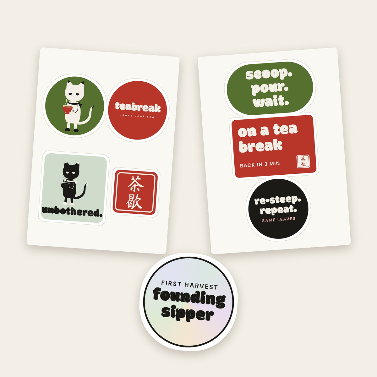 The Launch Set: The Oolong Sheet, The Ceremony Sheet and the Founding Sipper holographic sticker