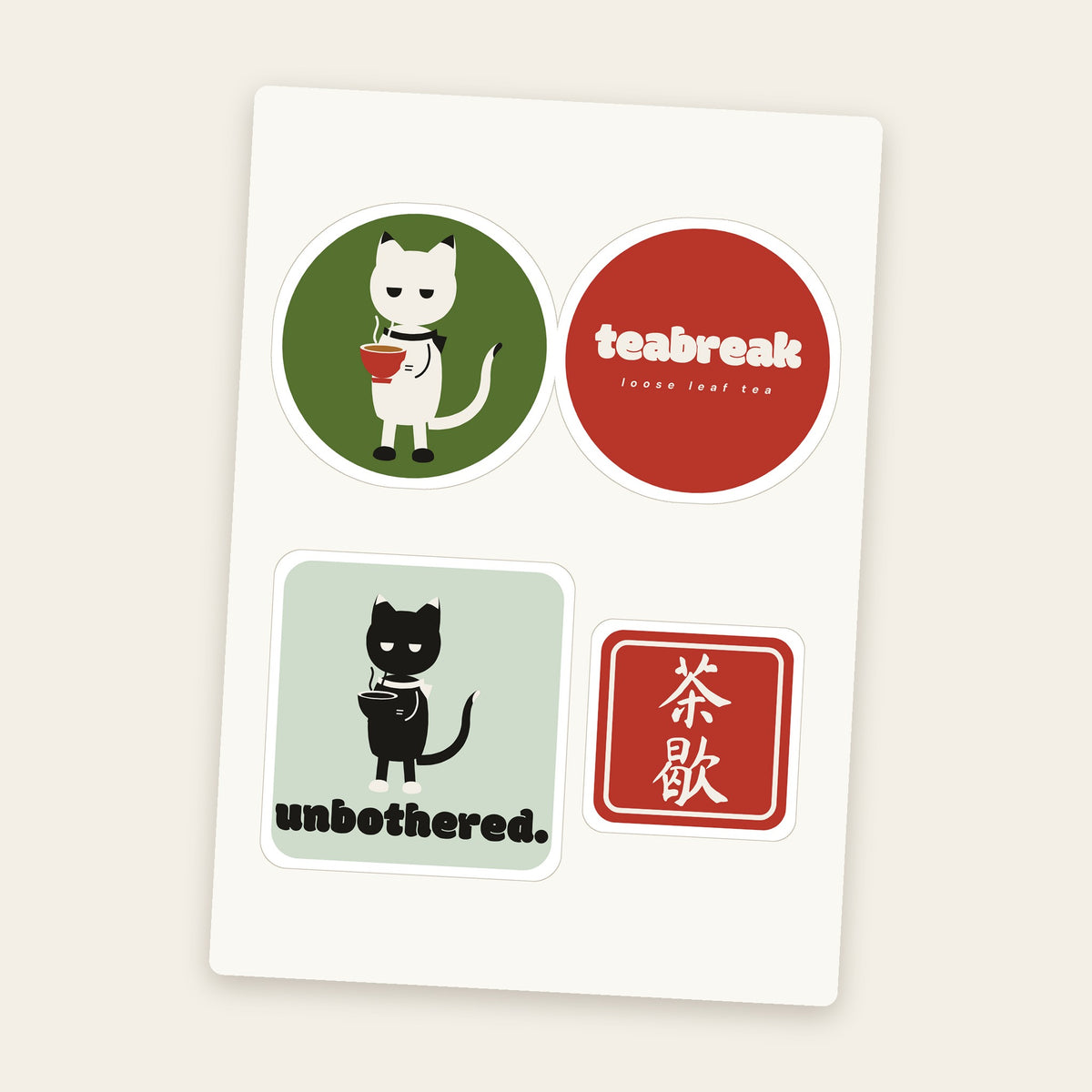 The Oolong Sheet: four TeaBreak stickers on one kiss-cut sheet