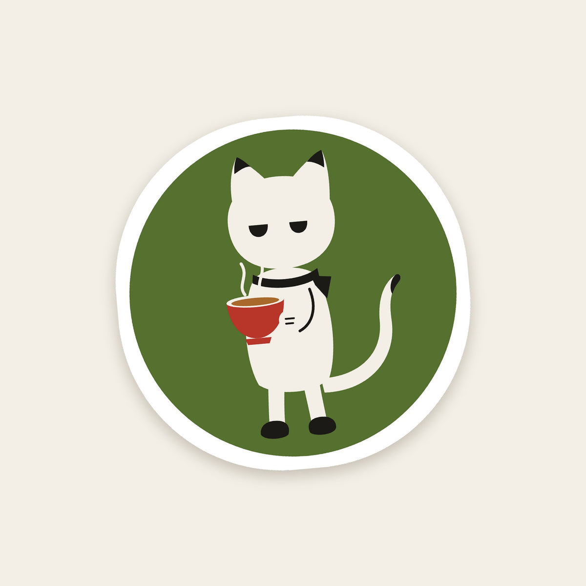 Oolong the cat holding a cup of tea, die-cut sticker